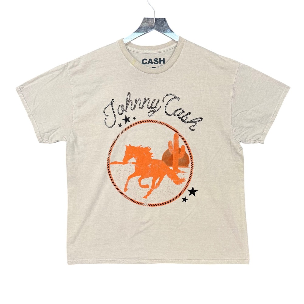 Johnny Cash T-Shirt Mens XL Beige Graphic Tee Horse Cactus Western Style NWOT